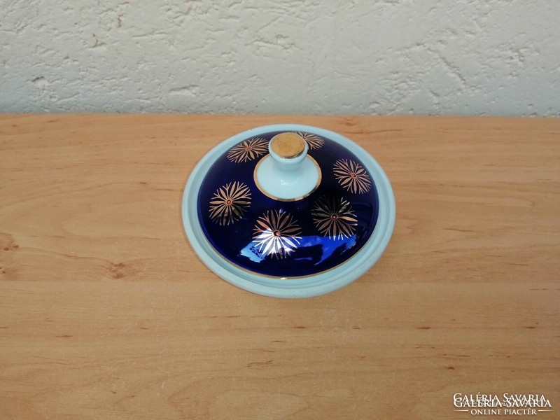Old Russian porcelain gold-blue sugar bowl (23 / d)