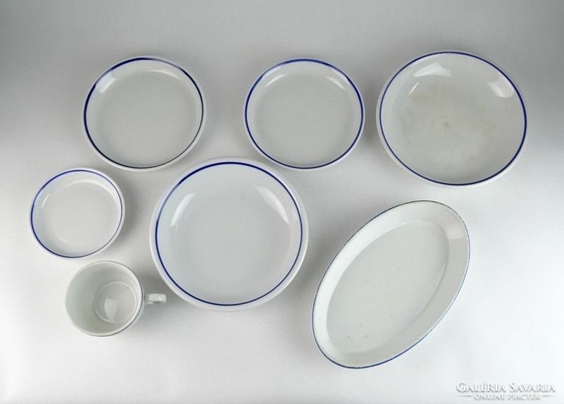 0S764 Zsolnay kék fehér porcelán készlet 7 darab