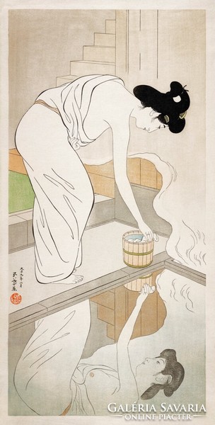 Haschiguchi - young woman at the spring - canvas reprint