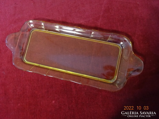 Yellow glass tray. Size: 34 x 16 x 2.5 cm. He has! Jokai.