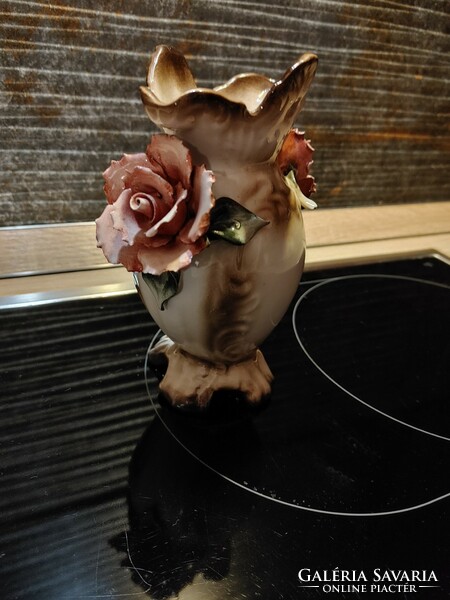 Capodimonte rose porcelain vase - crown seal