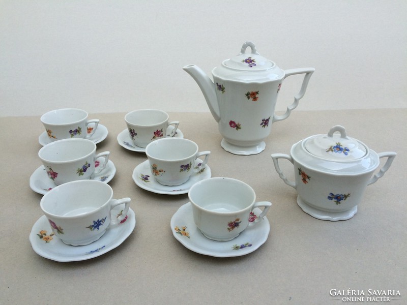 Old zsolnay porcelain floral elf coffee mocha set cup jug sugar bowl 14 pcs