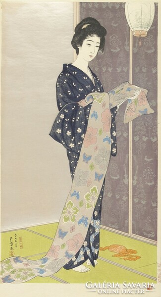 Haschiguchi - young woman in summer kimono - canvas reprint