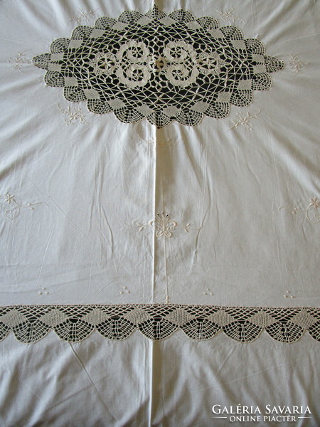 Giant art nouveau embroidery beaten lace insert embroidered tablecloth tablecloth meticulous Hungarian handwork 1908