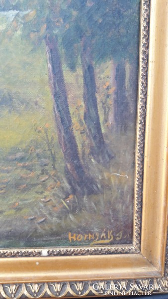 Elhagyott tanya gémes kúttal vászon olaj festmény.