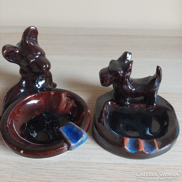 Antique ceramic ashtrays with dog figures