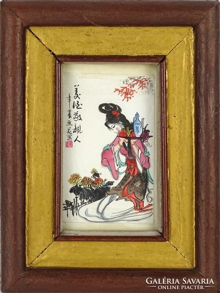 1K777 framed marked oriental picture 25 x 19 cm