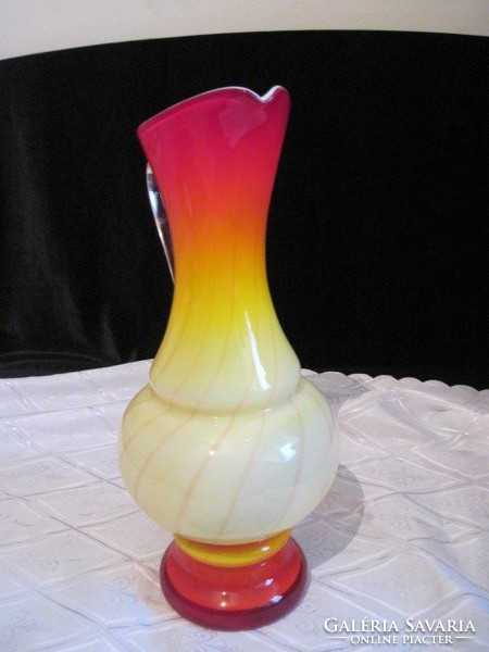 Beautiful colored double-walled opal glass jug with spout 34.5 cm