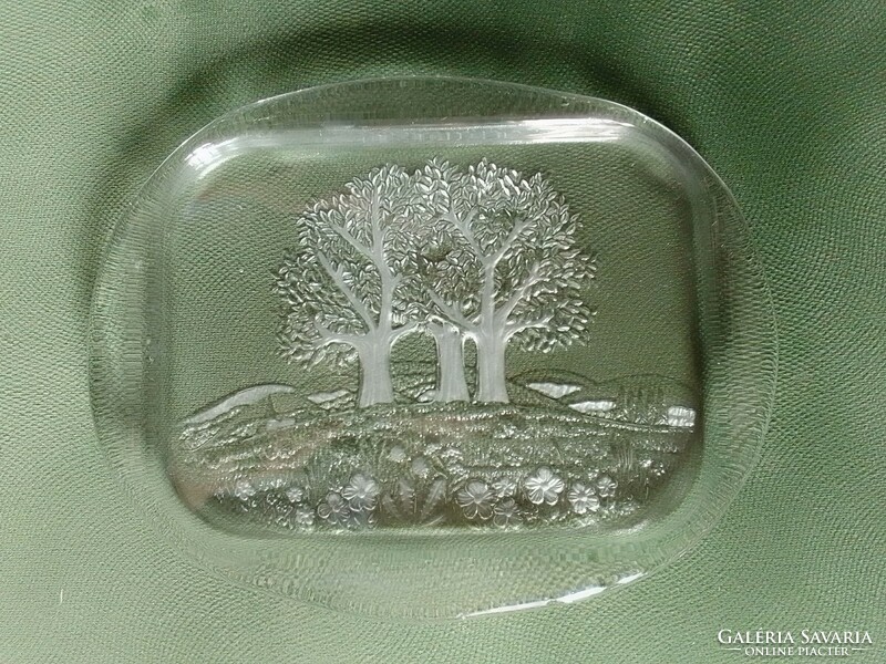 Molded Glass Serving Bowl, Cake Bowl, Low Rim, Forest Meadow, Dandelion Pattern, Flawless