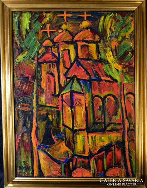 Eastern European painter (with Cyrillic markings) church with three towers