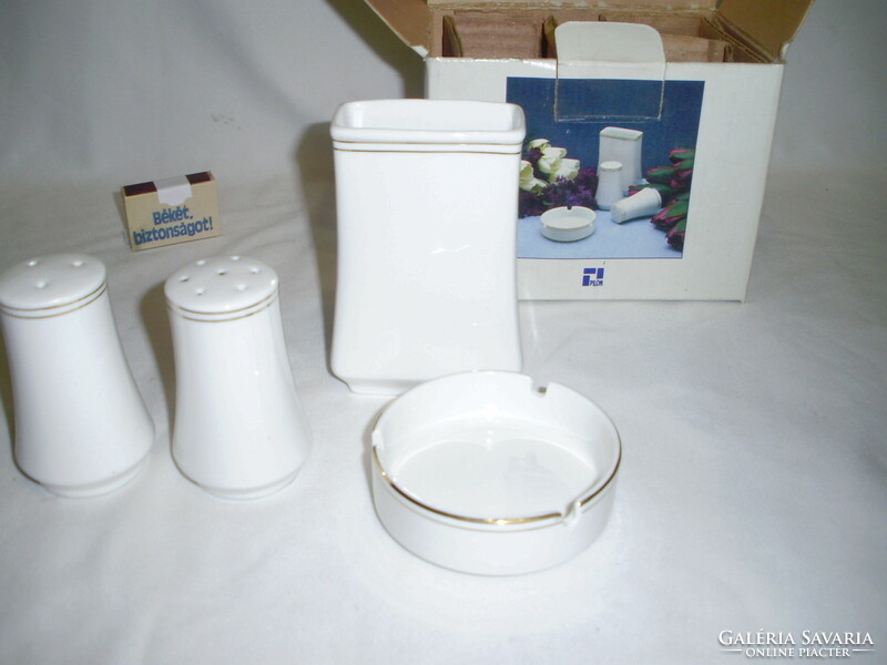 New four-piece porcelain set in a box - pylon - vase, ashtray, salt and or pepper shaker