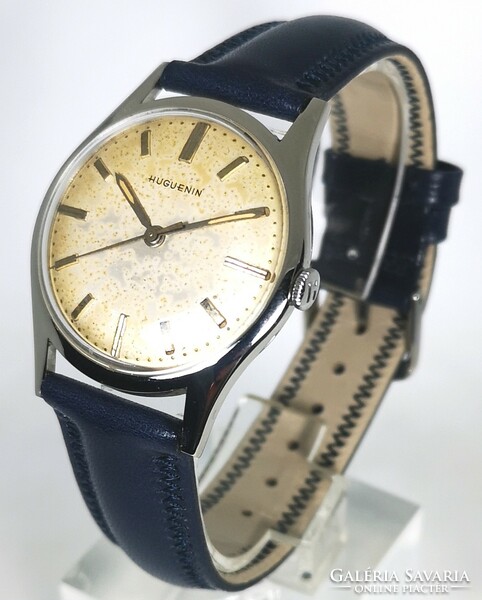 Collector's rarity Huguenin Swiss steel case eta 2390 mechanical watch 1950s