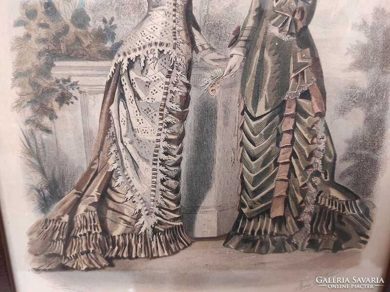 Antik biedermeier nyomat kép fali dekoráció ruha divat keretben 492 5932