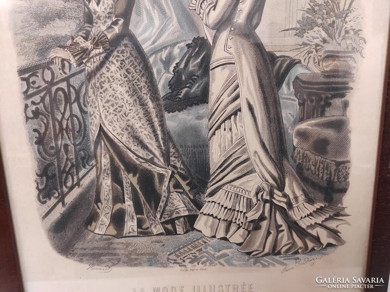 Antik biedermeier nyomat kép fali dekoráció ruha divat keretben 493 5933