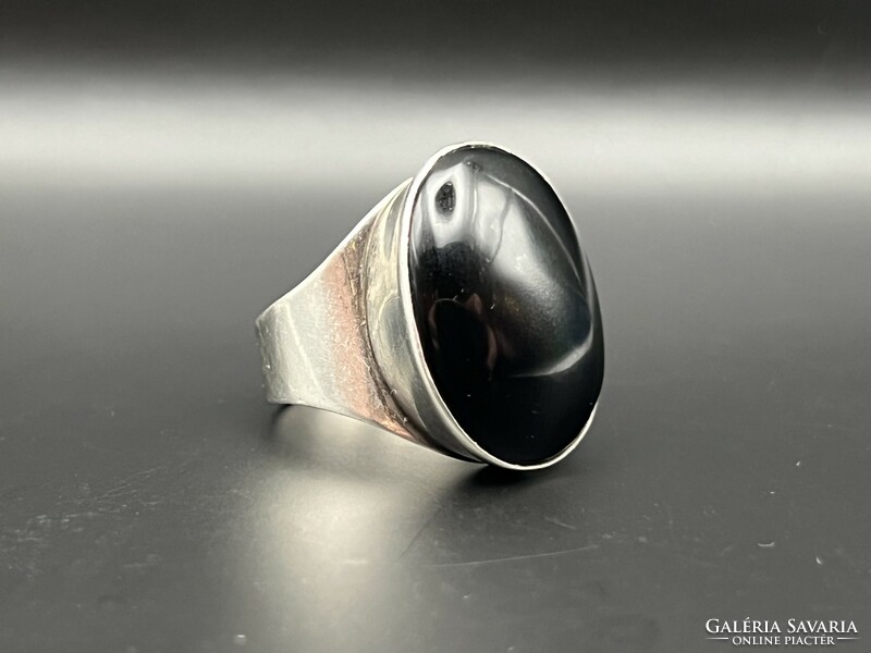 Fekete köves állítható ezüst gyűrű