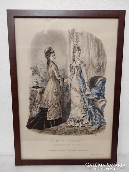 Antique Biedermeier print picture wall decoration dress fashion in frame 489 5929