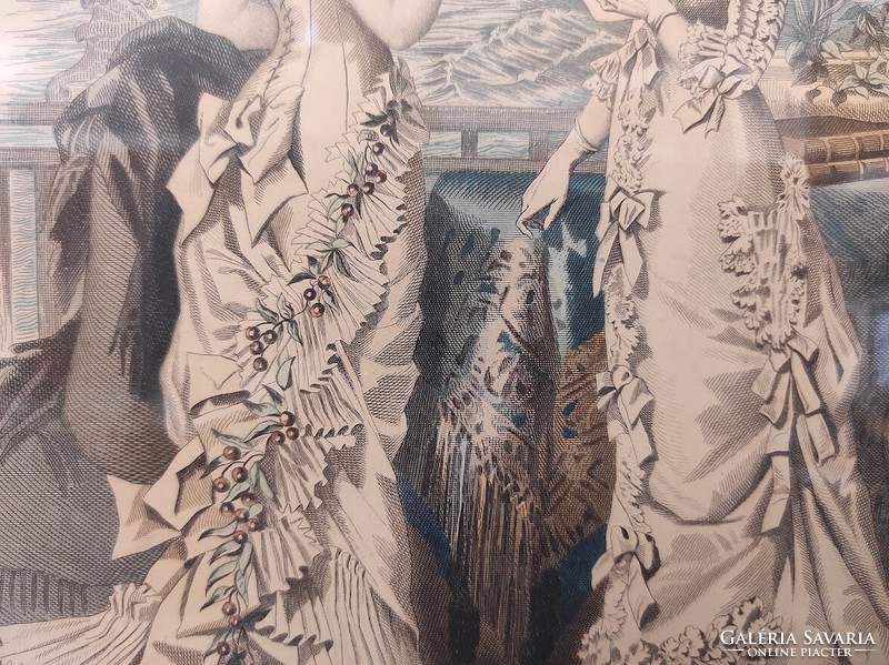 Antik biedermeier nyomat kép fali dekoráció ruha divat keretben 488 5928