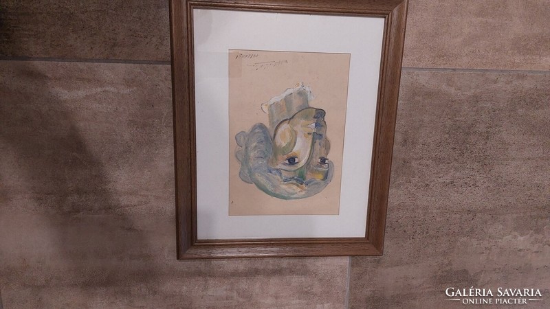 (K) Női fej festmény 36x44 cm kerettel