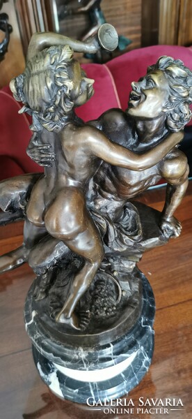 Nymph and faun - bronze sculpture artwork
