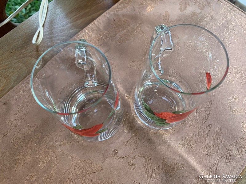 Salgótarjáni rózsás üveg füles korsó, pohár, 2 db. 13,5x6 cm. 2.800/db.