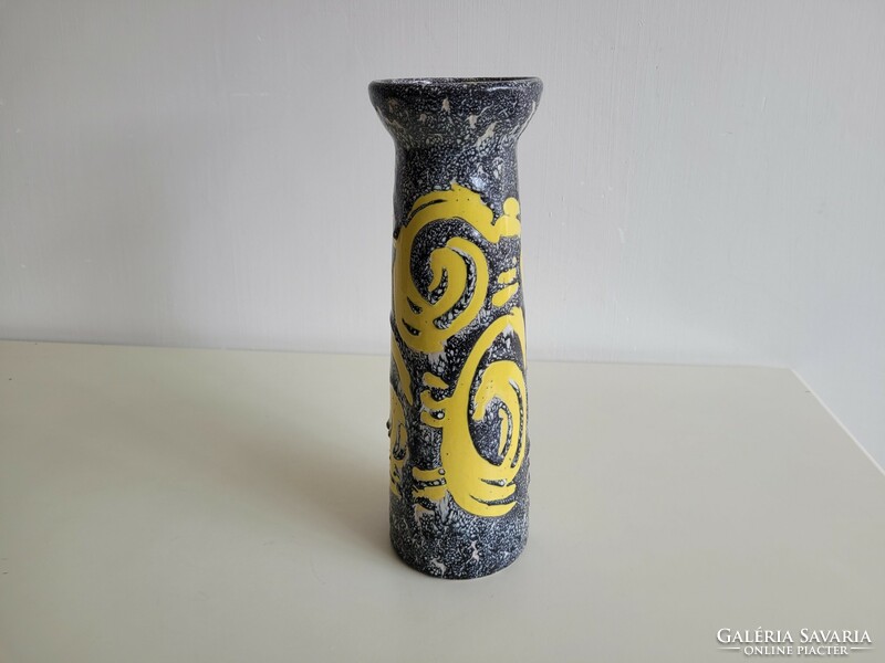 Old retro ceramic gray yellow vase 32.5 cm mid century