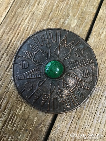 Old industrial art large copper brooch - pendant