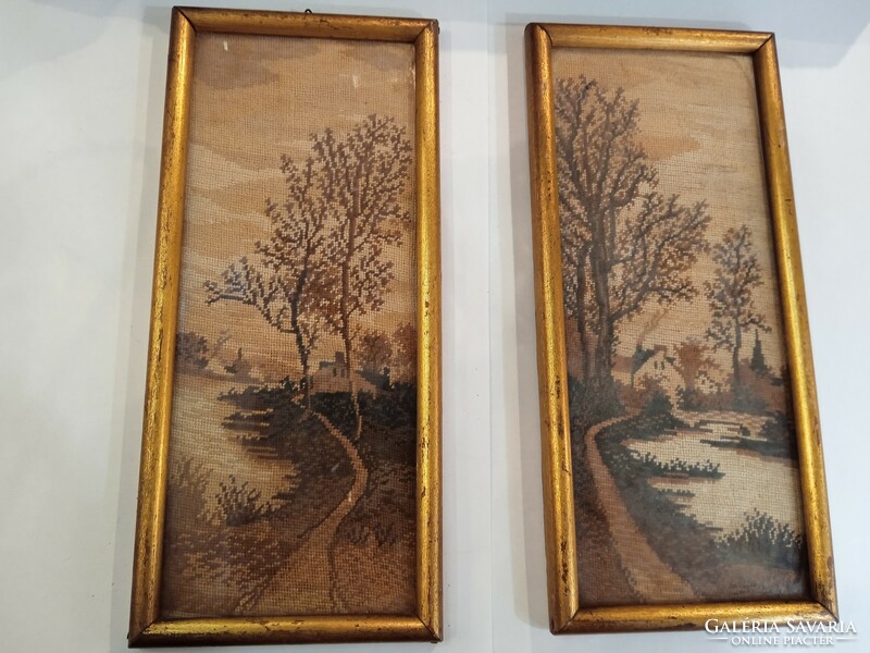 Pair of silk pictures, size 23 x 10 cm, old, flawless.