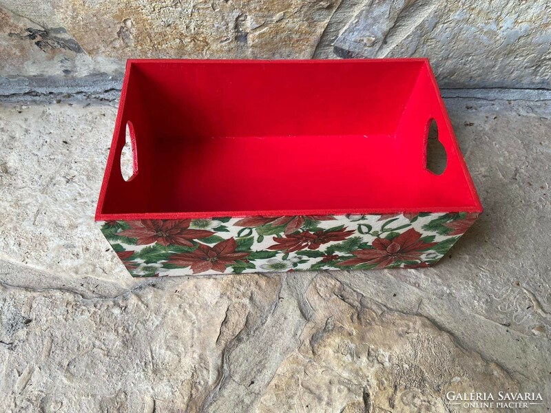 Red poinsettia pattern wooden chest treasure chest