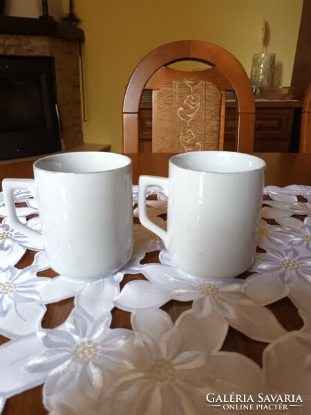 Pair of old Zsolnay children's mugs with fairy tale patterns