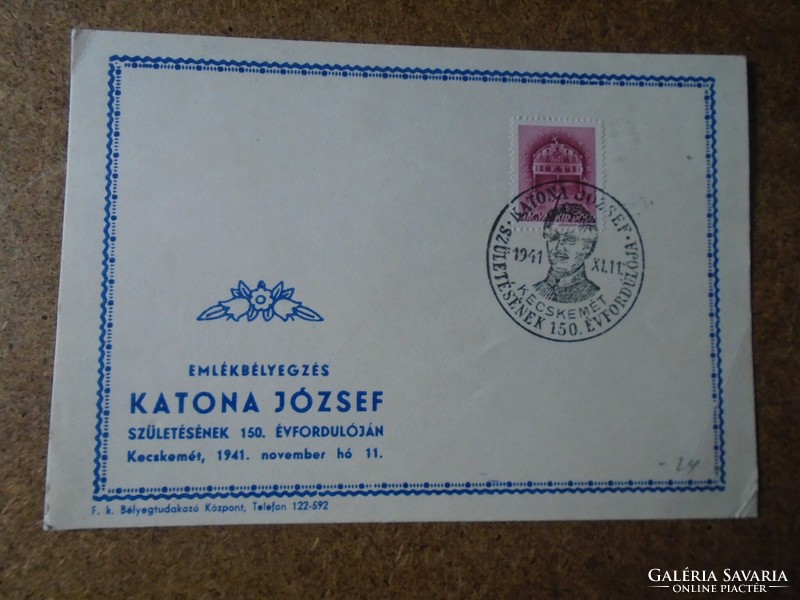 D190971 soldier József memorial card 1941 Kecskemét commemorative stamp