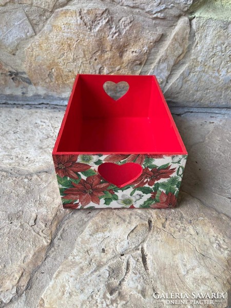 Red poinsettia pattern wooden chest treasure chest