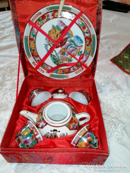 Chinese jingdezhen herbal tea set with herbal cups. In a decorative box