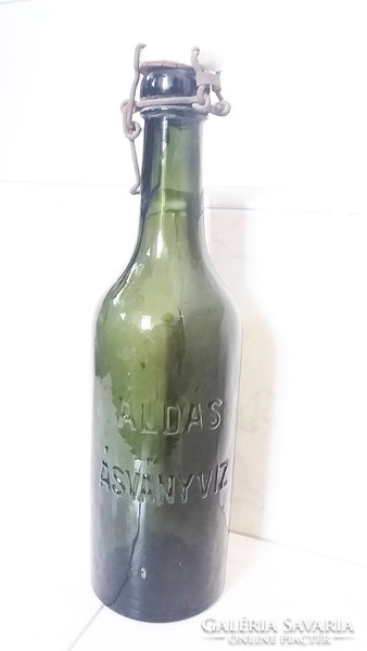 Régi palack 1930 körül  ÁLDÁS ÁSVÁNYVÍZ feliratos csatos üveg