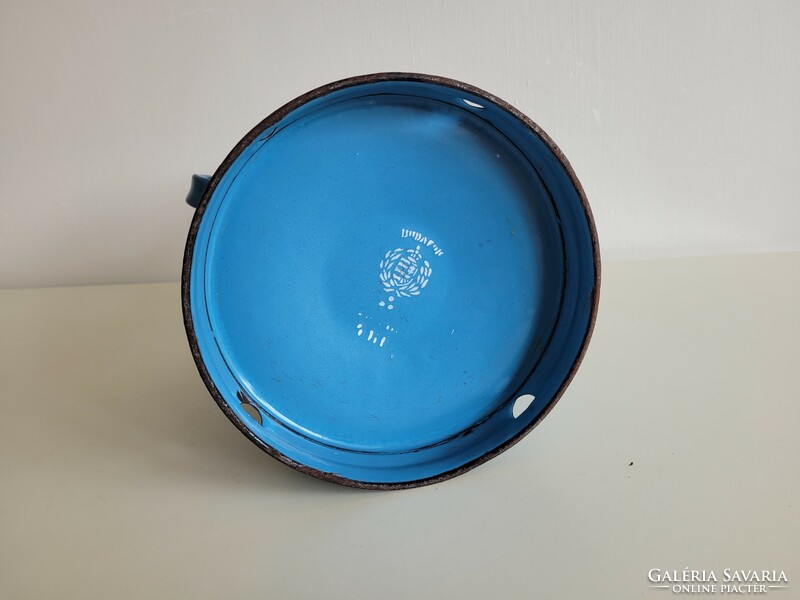 Enamel old vintage crowned coat of arms blue iron enameled lid grease bucket budafok