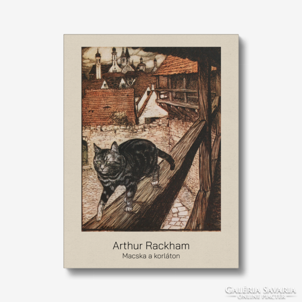 Rackham - Macska a korláton - vakrámás vászon reprint