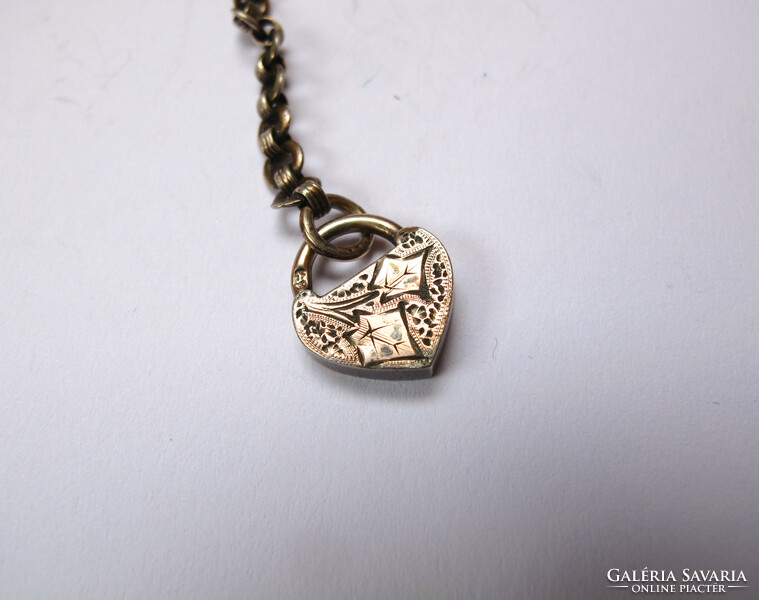Gold-plated silver pocket watch chain? With padlock and key pendants.