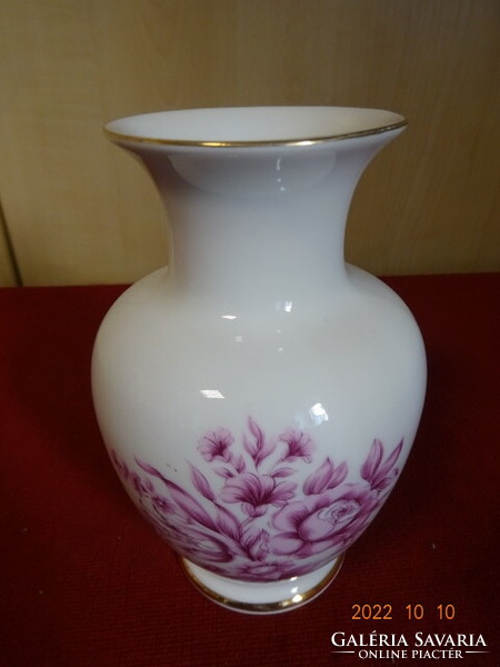 Hollóházi porcelán, rózsaszín virágos váza, 15 cm magas. Vanneki! Jókai.
