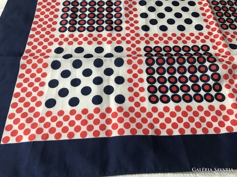Retro polka dot scarf, with red, white and dark blue colors, 68 x 67 cm