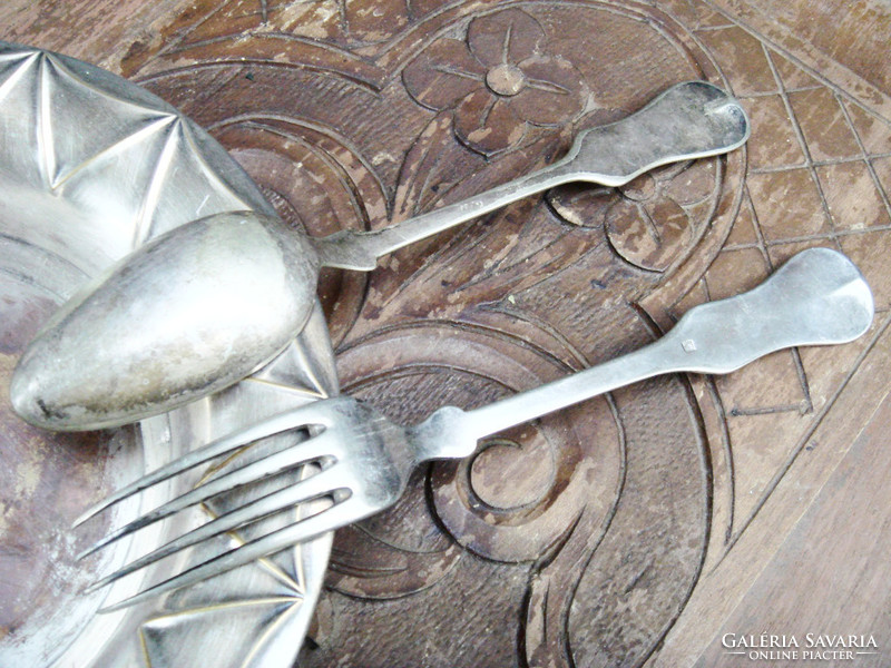 Antique cutlery alpaca old vintage fork spoon 2 pcs