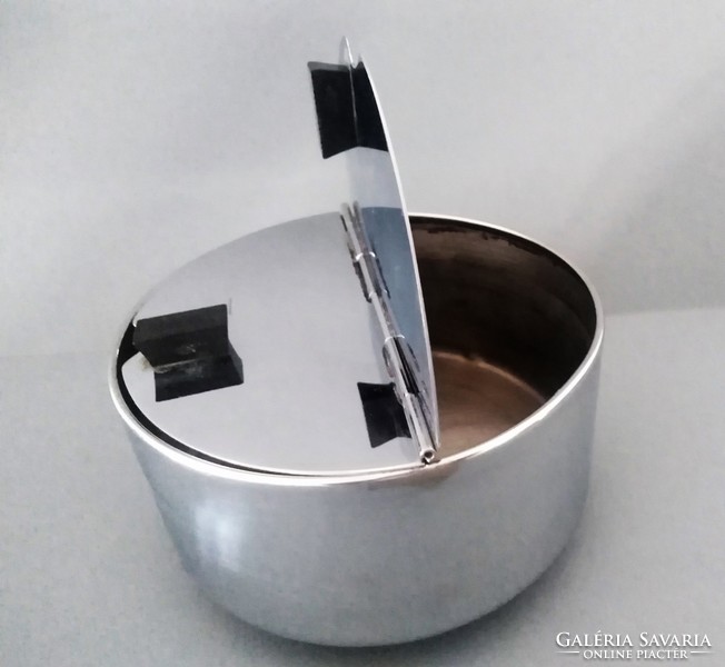 Bauhaus metal lid design coffee/sugar holder on vinyl legs and ears, 1960