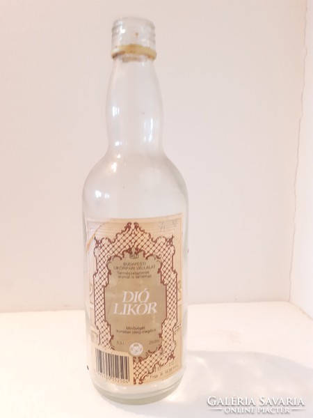 Bottle of retro labeled walnut liqueur in Budapest liqueur company
