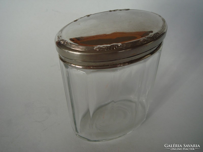 Old powder bottle with metal lid vintage ribbed toilet glass toiletries