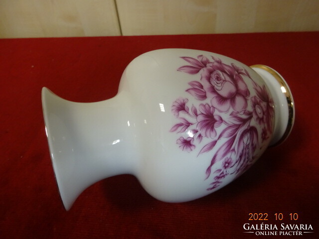 Hollóházi porcelán, rózsaszín virágos váza, 15 cm magas. Vanneki! Jókai.