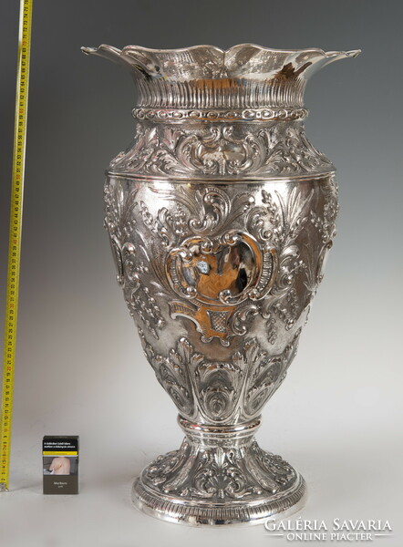 Giant silver vase - richly decorated with baroque elements