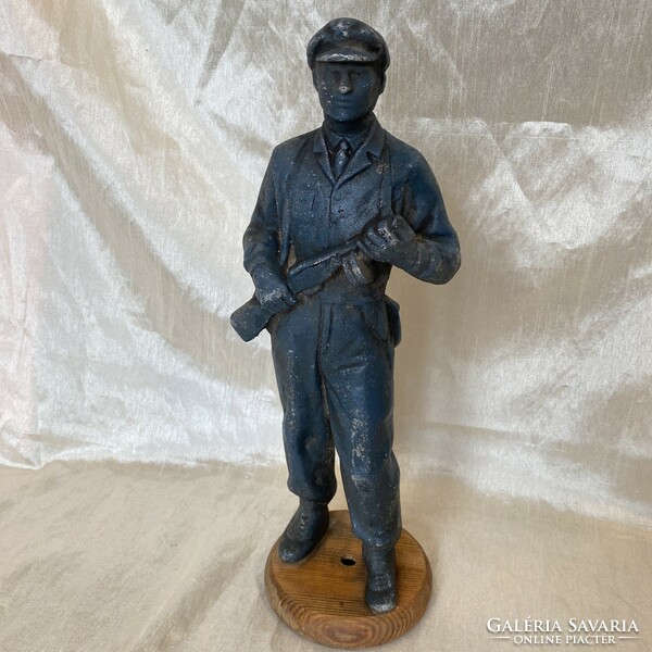 Rare, large metal worker guard statue