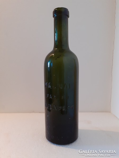 Old bottle dawn industrial r.T. Green bottle with inscription Budapest