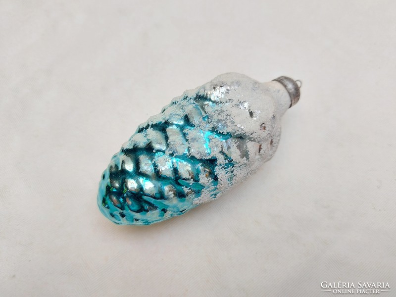 Old glass Christmas tree decoration with green snowy cone glass ornament
