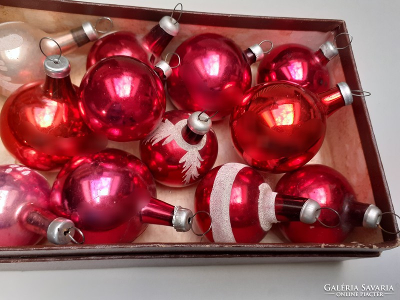 Régi üveg karácsonyfadísz mini gömb 12 db