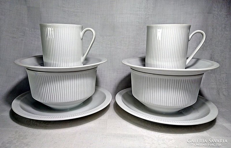 2x2 arzberg germany bone-white long vertical striped saucer & coffee cups