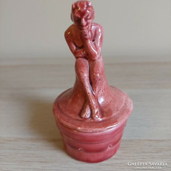 Antique ceramic bonbonier with a faun figure